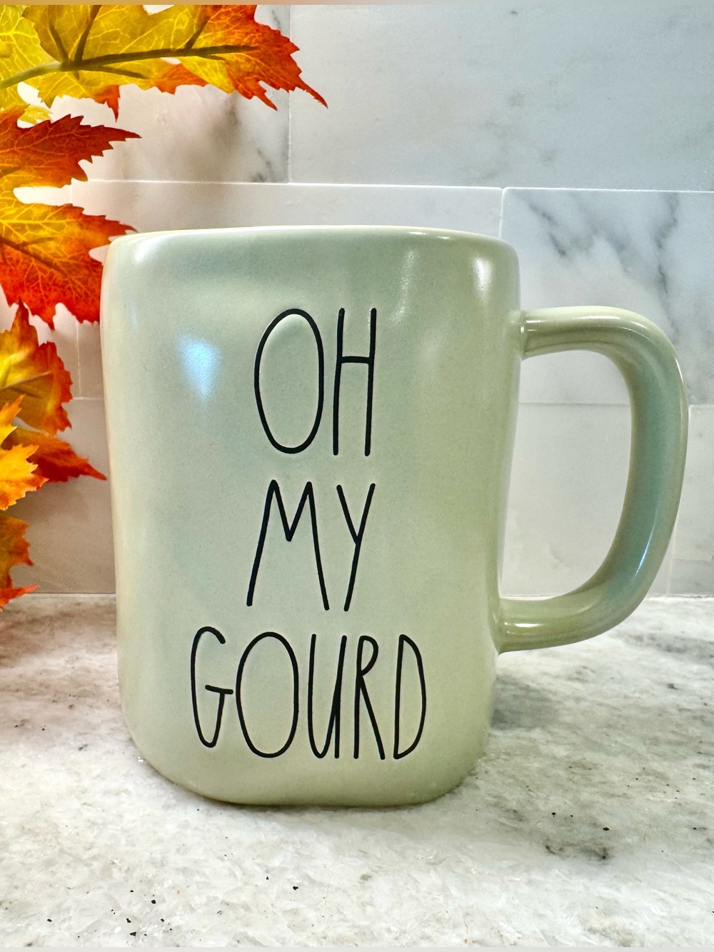 New Rae Dunn Halloween Fall Harvest OH MY GOURD Green Ceramic Coffee Mug Cup